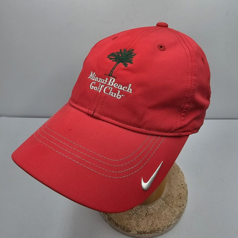 Nike Golf Hat Miami Beach Golf Club Red Dri-Fit Embroidered Palm Tree Cap OSFM